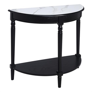 Pemberly Row Half-Round Entryway Table with Shelf in Black Wood Finish