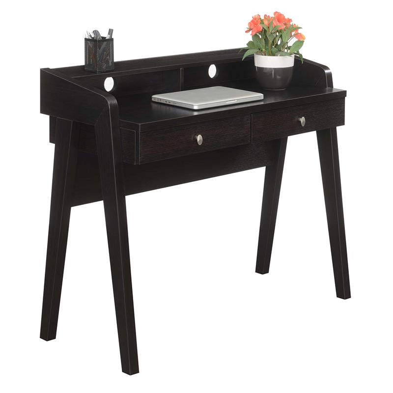 Pemberly Row Deluxe Two-Drawer Desk with Shelf in Espresso Wood Finish