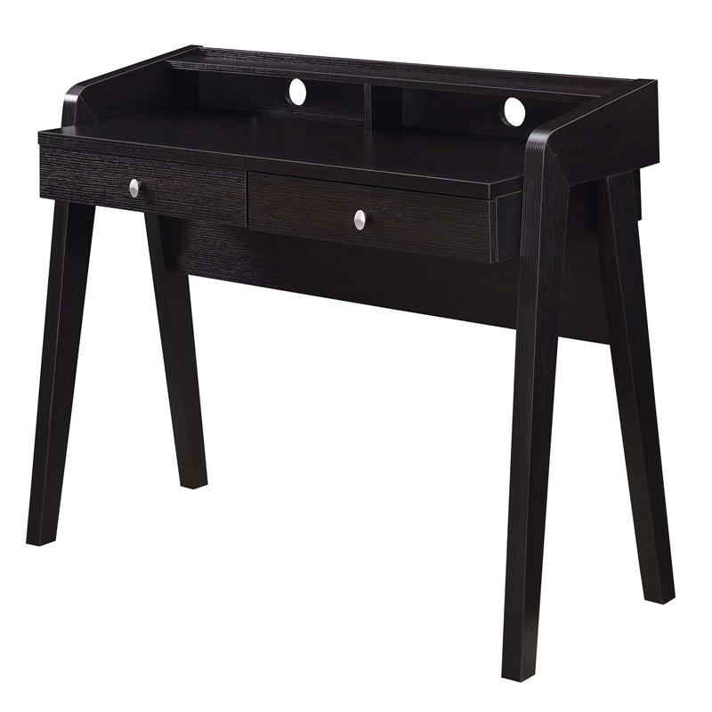 Pemberly Row Deluxe Two-Drawer Desk with Shelf in Espresso Wood Finish