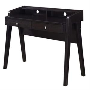 Pemberly Row Deluxe Two-Drawer Desk with Shelf in Espresso Wood Finish