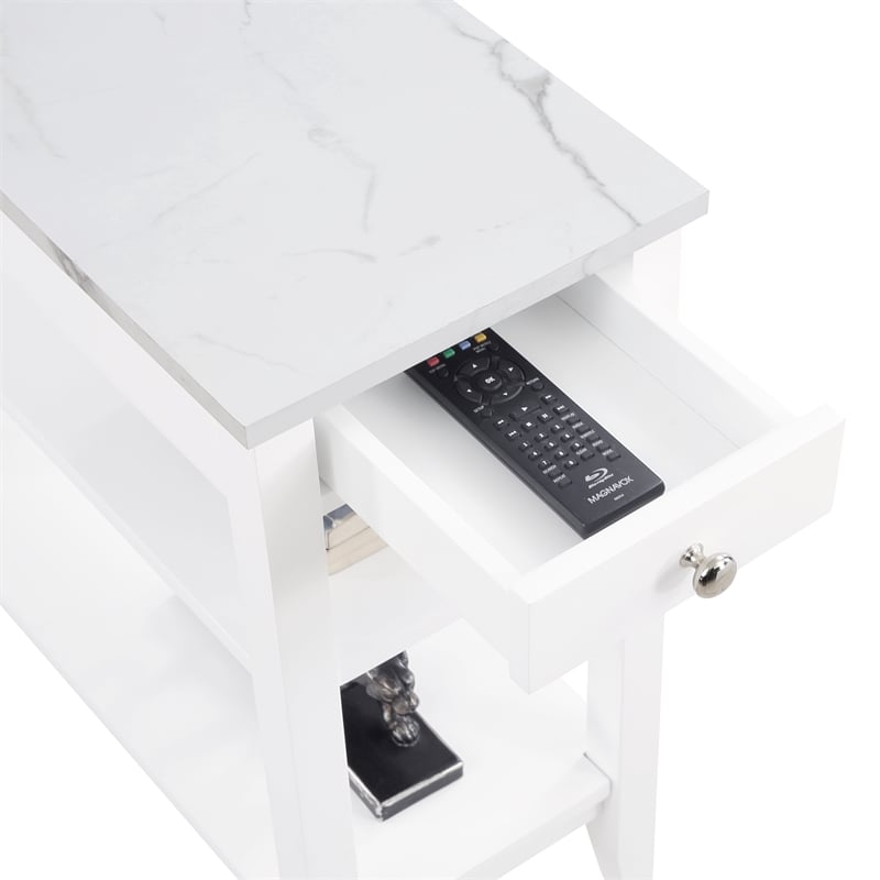 Pemberly Row One-Drawer Chairside End Table with Shelves in White Wood