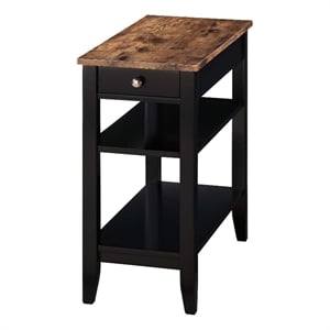 Pemberly Row One-Drawer Chairside End Table with Shelves in Black Wood