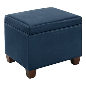 Pemberly Row Storage Ottoman in Blue Faux Leather with Solid Wood Feet