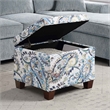 Pemberly Row Storage Ottoman in Blue Print Fabric with Solid Wood Feet