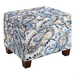Pemberly Row Storage Ottoman in Blue Print Fabric with Solid Wood Feet