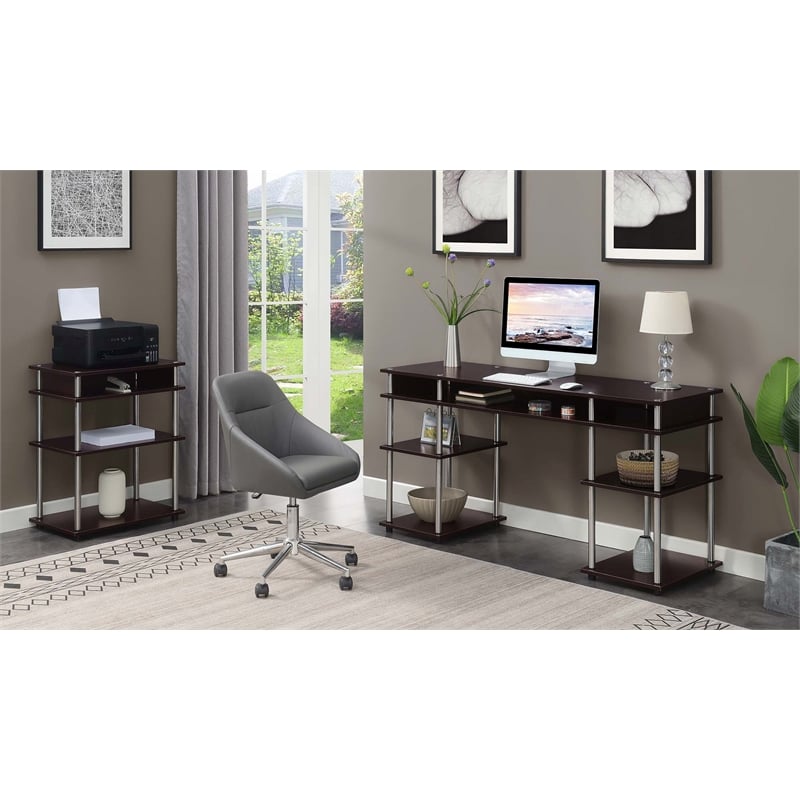 Pemberly Row No-Tools Printer Stand with Shelves in Espresso Wood Finish