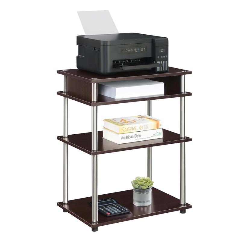 Pemberly Row No-Tools Printer Stand with Shelves in Espresso Wood Finish