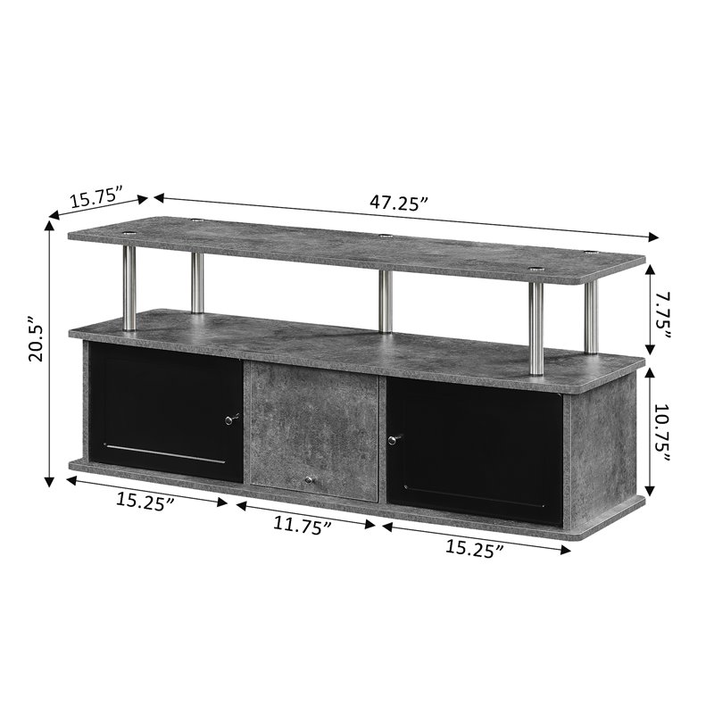 Pemberly Row TV Stand with Three Storage Cabinets and Shelf in Gray Wood