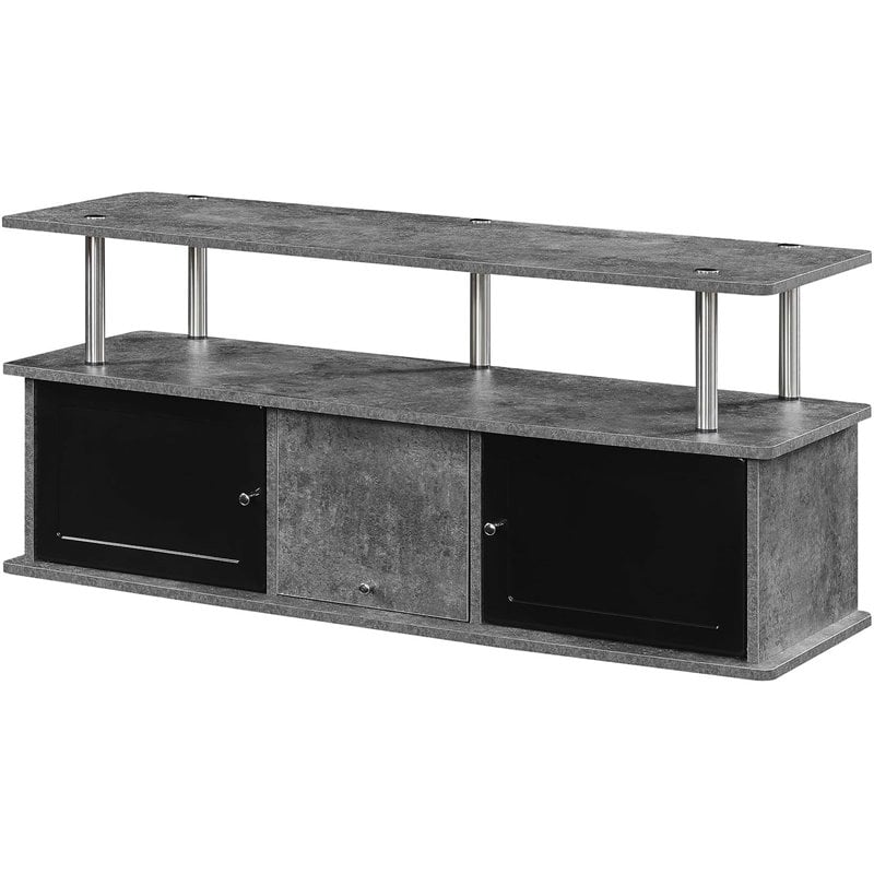 Pemberly Row TV Stand with Three Storage Cabinets and Shelf in Gray Wood