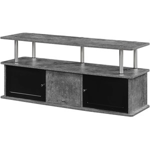 Pemberly Row TV Stand with Three Storage Cabinets and Shelf in Gray Wood