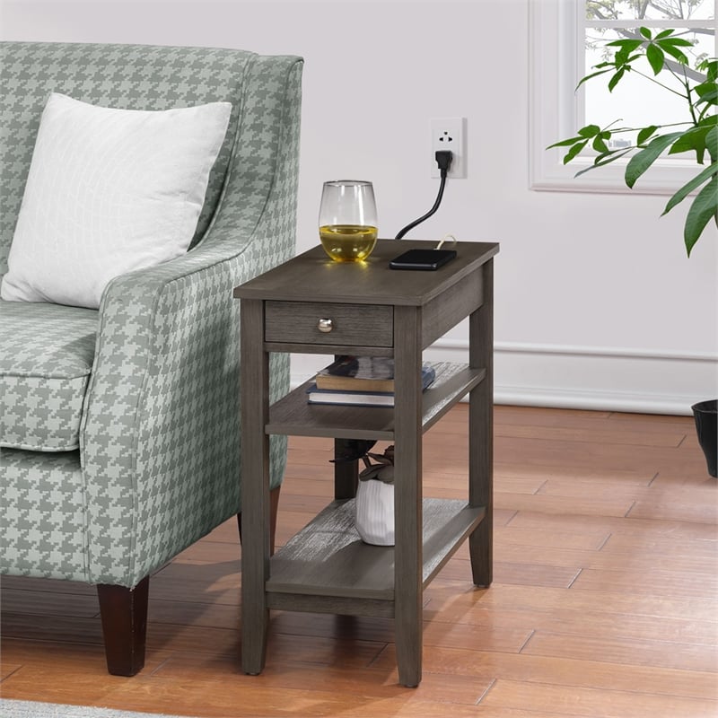 pemberly row one-drawer end table w/charging station in gray wood finish