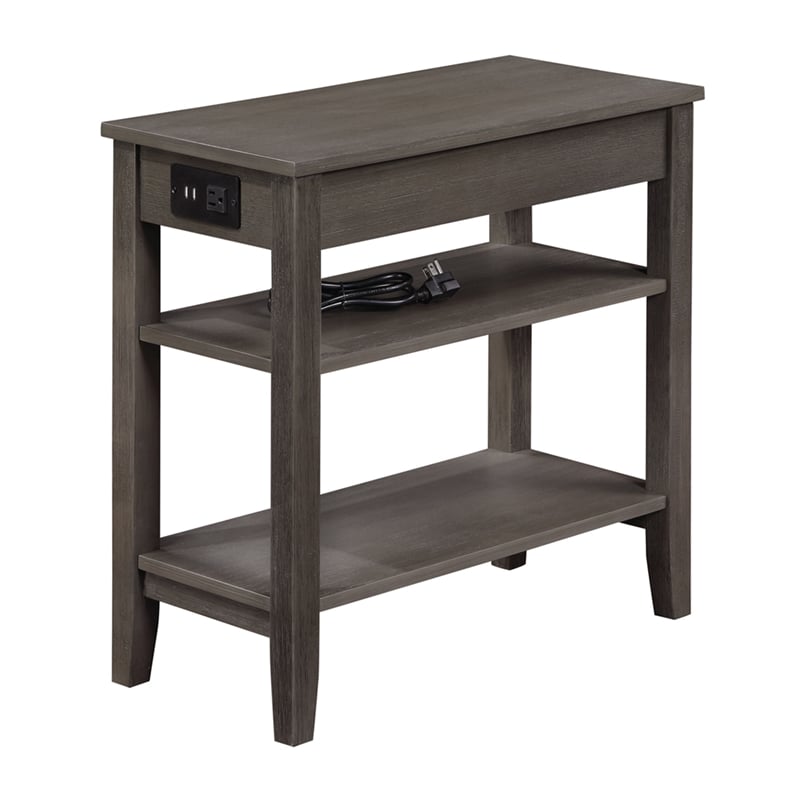 pemberly row one-drawer end table w/charging station in gray wood finish