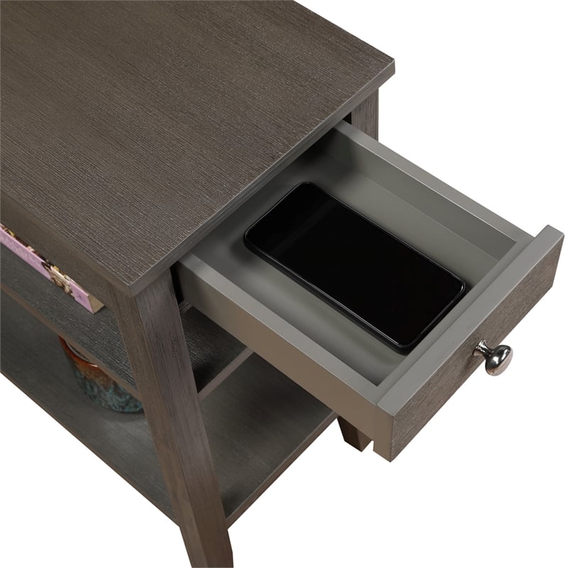 pemberly row one-drawer end table w/charging station in gray wood finish