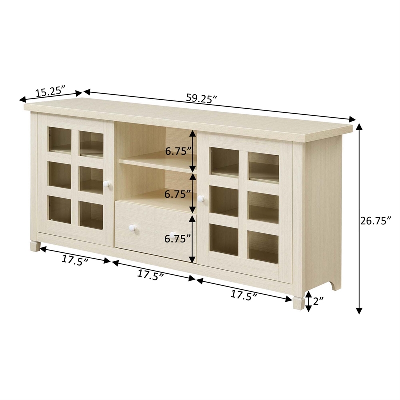 Pemberly Row One-Drawer TV Stand with Cabinets and Shelves in Ivory Wood