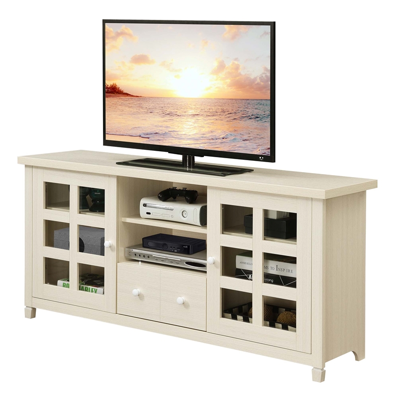 Pemberly Row One-Drawer TV Stand with Cabinets and Shelves in Ivory Wood