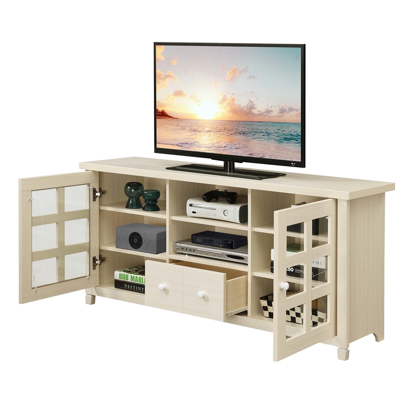 Pemberly Row One-Drawer TV Stand with Cabinets and Shelves in Ivory Wood