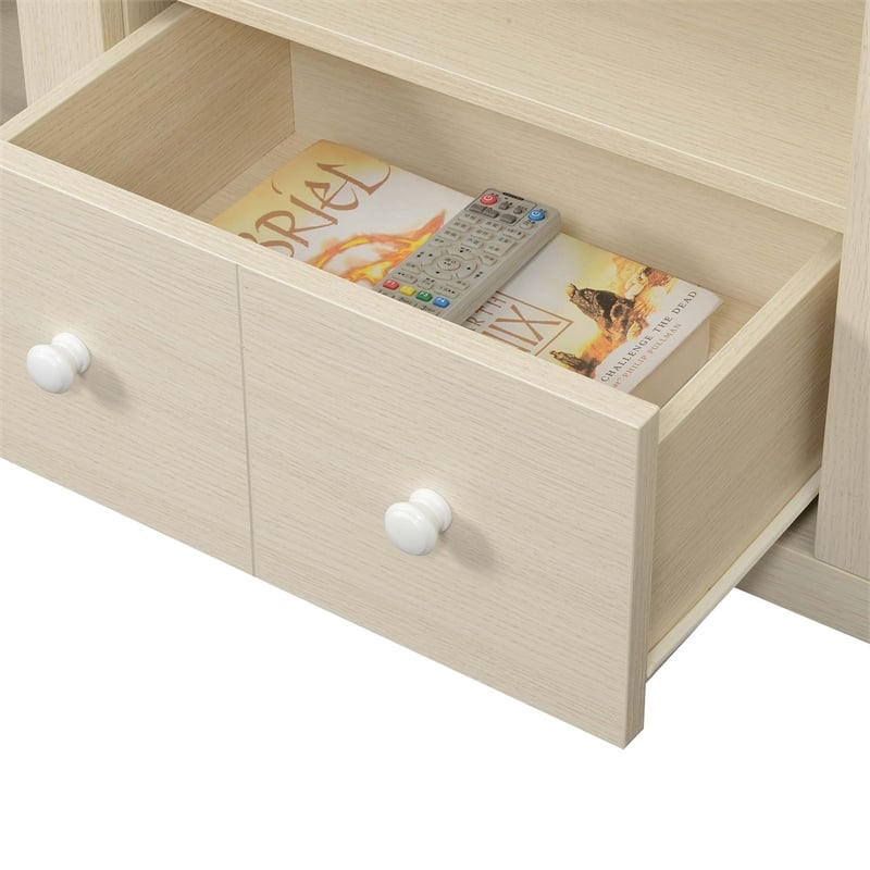 Pemberly Row One-Drawer TV Stand with Cabinets and Shelves in Ivory Wood