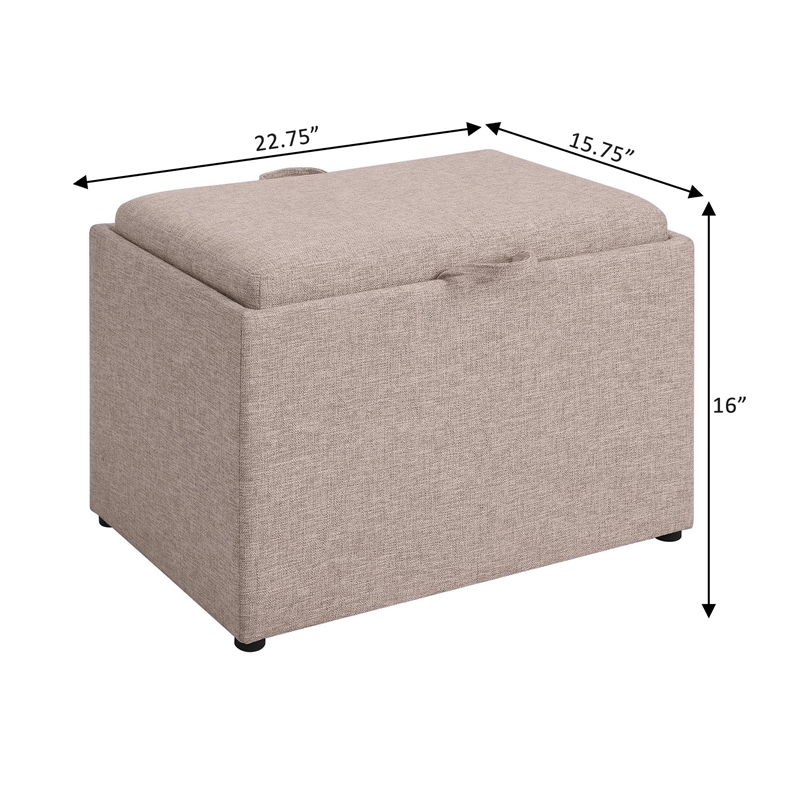 Pemberly Row Accent Storage Ottoman with Reversible Tray in Beige Fabric