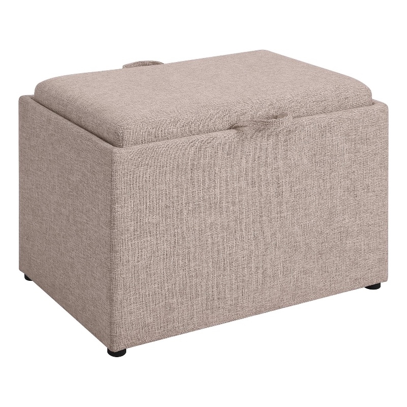 Pemberly Row Accent Storage Ottoman with Reversible Tray in Beige Fabric