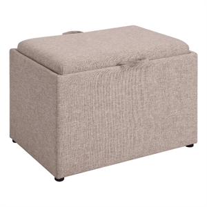 Pemberly Row Accent Storage Ottoman with Reversible Tray in Beige Fabric