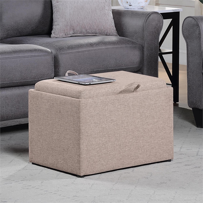 Pemberly Row Accent Storage Ottoman with Reversible Tray in Beige Fabric