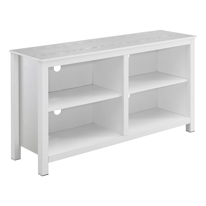 Pemberly Row TV Stand with Shelves for TVs up to 65 Inches in White Wood
