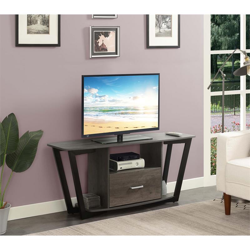 Pemberly Row 60-inch One-Drawer TV Stand with Shelves in Gray Wood Finish