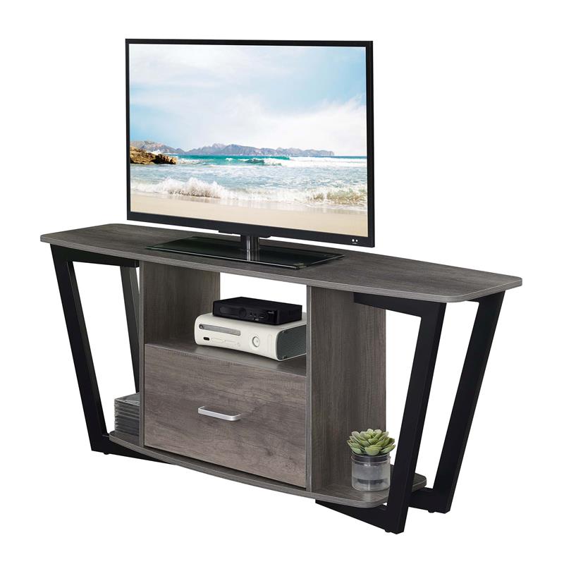 Pemberly Row 60-inch One-Drawer TV Stand with Shelves in Gray Wood Finish