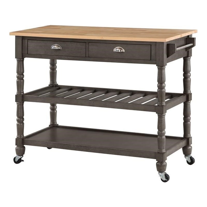 Pemberly Row Three-Tier Butcher Block Kitchen Cart w/Drawers in Gray Wood