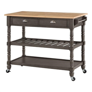 Pemberly Row Three-Tier Butcher Block Kitchen Cart w/Drawers in Gray Wood