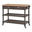 Pemberly Row Three-Tier Butcher Block Kitchen Cart w/Drawers in Gray Wood