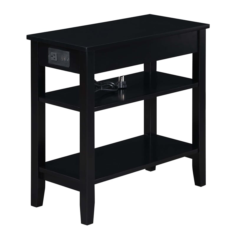 Pemberly Row One-Drawer End Table w/Charging Station in Black Wood Finish
