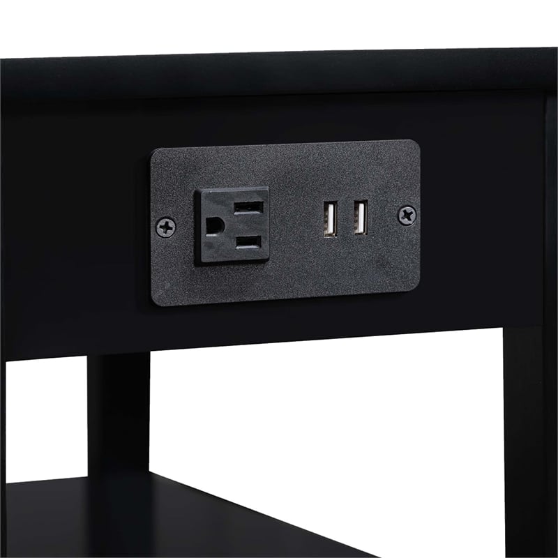 Pemberly Row One-Drawer End Table w/Charging Station in Black Wood Finish
