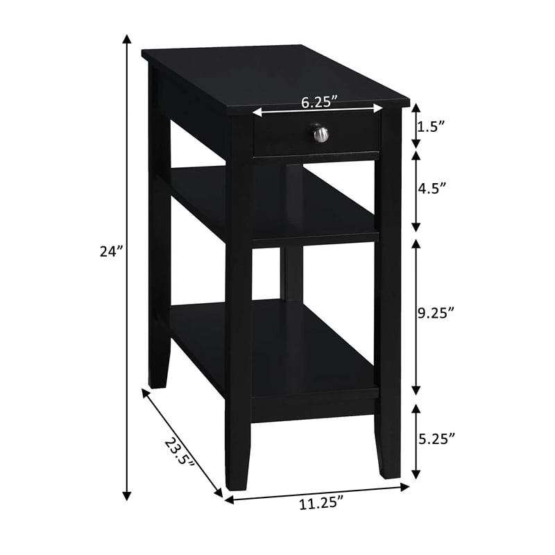 Pemberly Row One-Drawer End Table w/Charging Station in Black Wood Finish