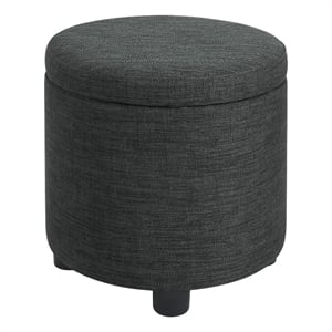 Pemberly Row Round Accent Storage Ottoman w/Reversible Lid in Gray Fabric