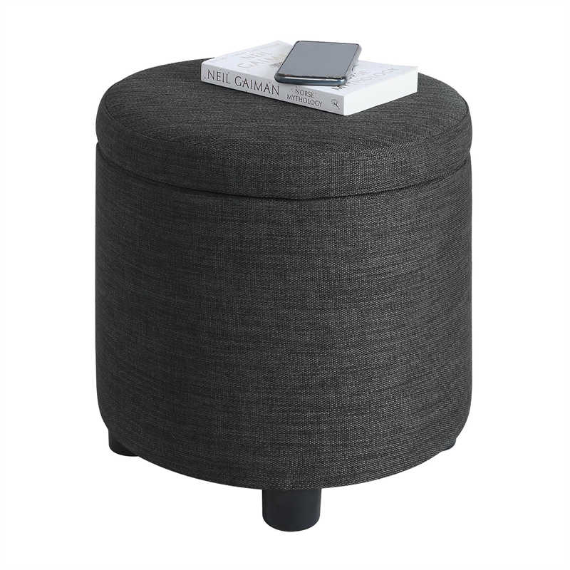 Pemberly Row Round Accent Storage Ottoman w/Reversible Lid in Gray Fabric