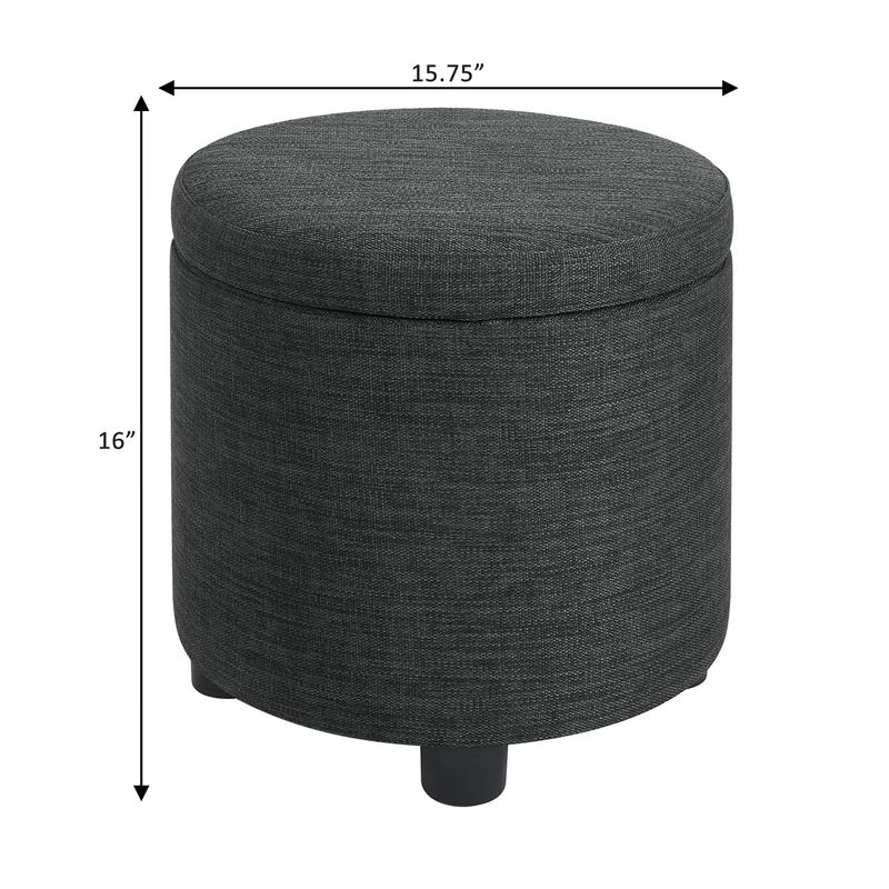 Pemberly Row Round Accent Storage Ottoman w/Reversible Lid in Gray Fabric