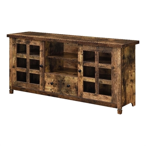 Pemberly Row One-Drawer TV Stand with Cabinets and Shelves in Nutmeg Wood