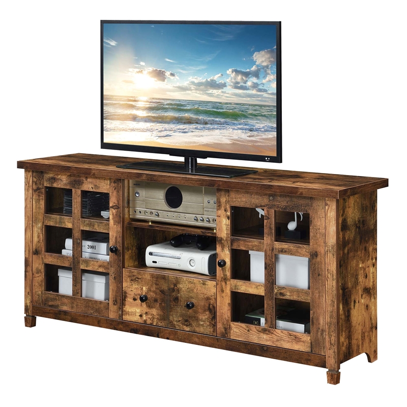 Pemberly Row One-Drawer TV Stand with Cabinets and Shelves in Nutmeg Wood