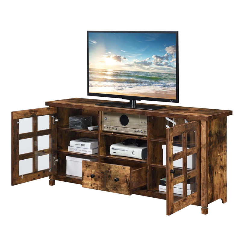 Pemberly Row One-Drawer TV Stand with Cabinets and Shelves in Nutmeg Wood
