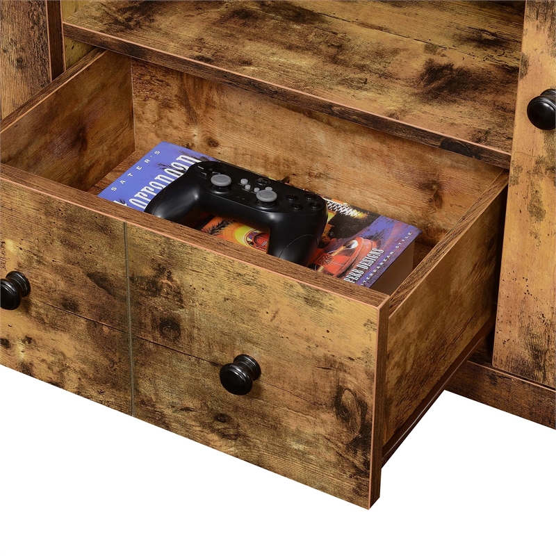 Pemberly Row One-Drawer TV Stand with Cabinets and Shelves in Nutmeg Wood