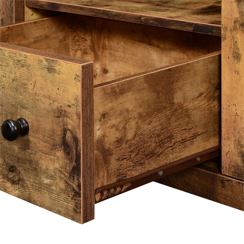 Pemberly Row One-Drawer TV Stand with Cabinets and Shelves in Nutmeg Wood