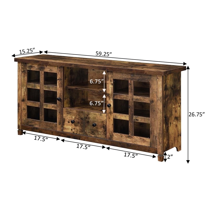 Pemberly Row One-Drawer TV Stand with Cabinets and Shelves in Nutmeg Wood