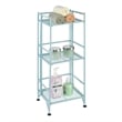 Pemberly Row Three-Tier Folding Metal Shelf with Seafoam Blue Metal Frame