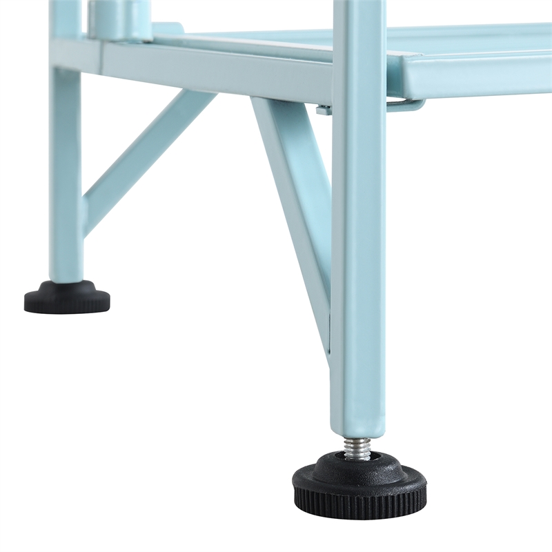Pemberly Row Three-Tier Folding Metal Shelf with Seafoam Blue Metal Frame