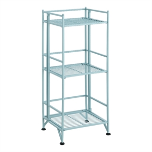 Pemberly Row Three-Tier Folding Metal Shelf with Seafoam Blue Metal Frame