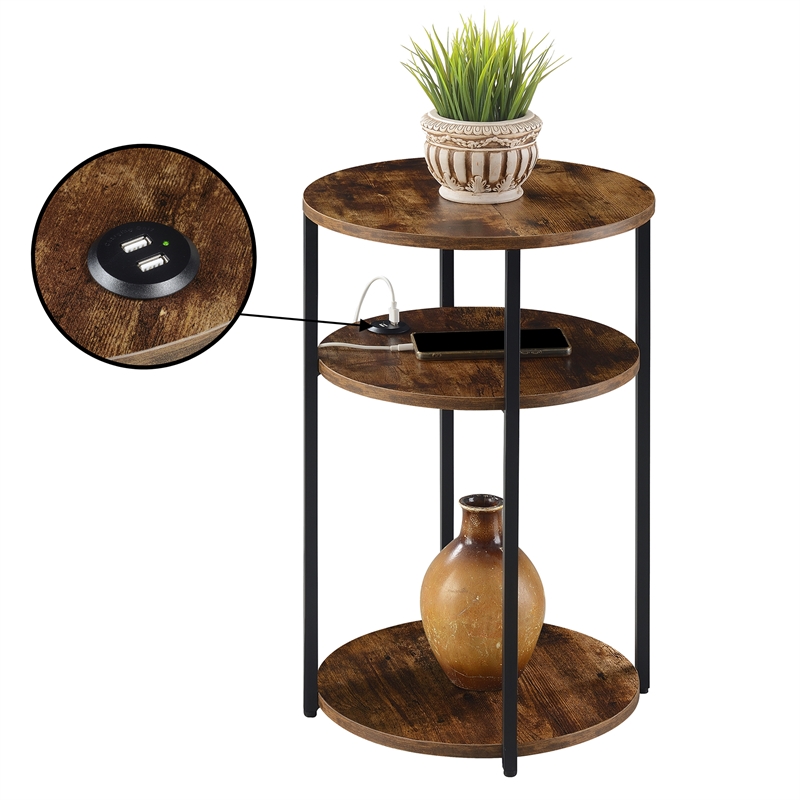 Pemberly Row Three-Tier End Table with USB Ports in Nutmeg Wood Finish