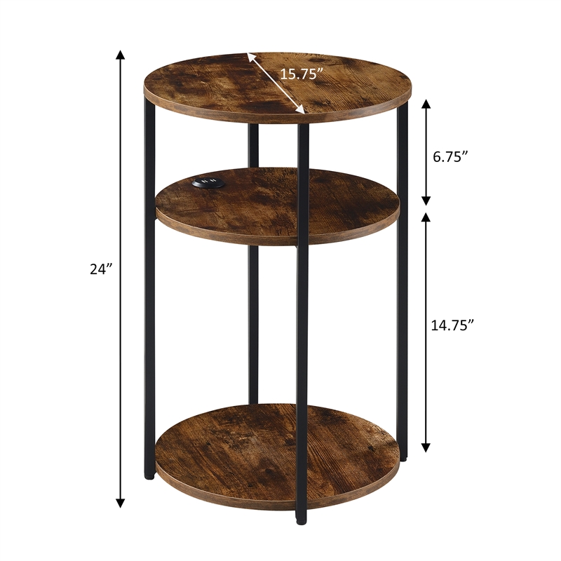 Pemberly Row Three-Tier End Table with USB Ports in Nutmeg Wood Finish