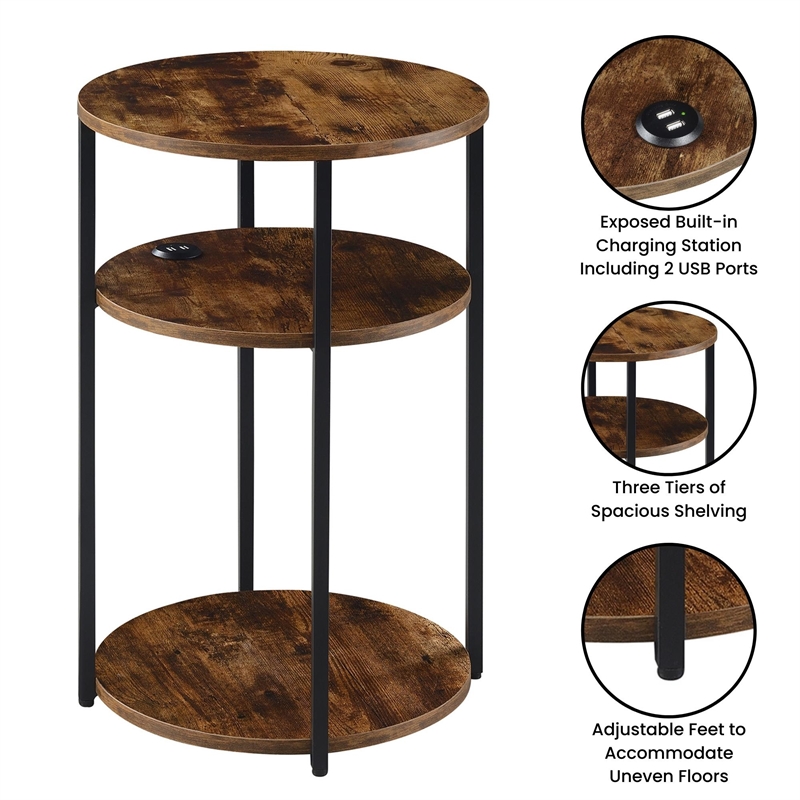 Pemberly Row Three-Tier End Table with USB Ports in Nutmeg Wood Finish
