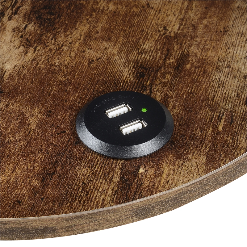Pemberly Row Three-Tier End Table with USB Ports in Nutmeg Wood Finish